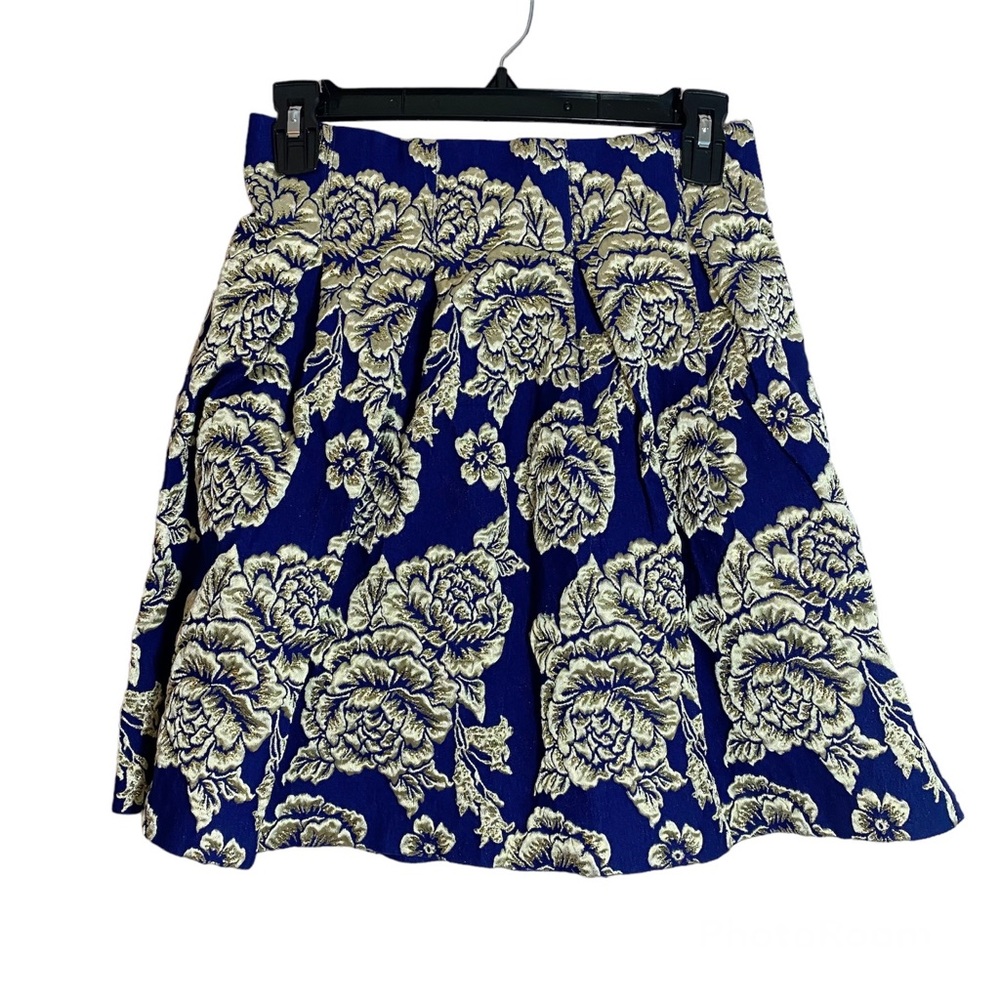 NEW Ark & Co. Floral Blue Gold Metallic A-line Skirt size small